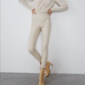Brand New Zara Faux Leather Leggings in Beige